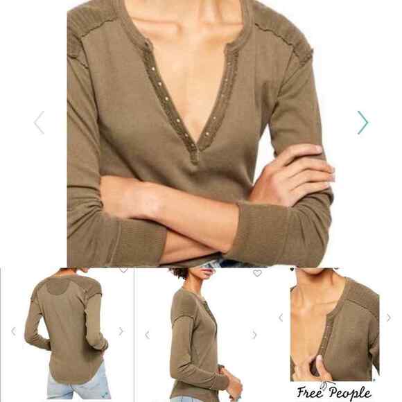 Free People Mix Military Long Sleeve Henley Boho XS Army green - Picture 2 of 7